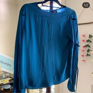 Blue Shirt with tie up sleeves!